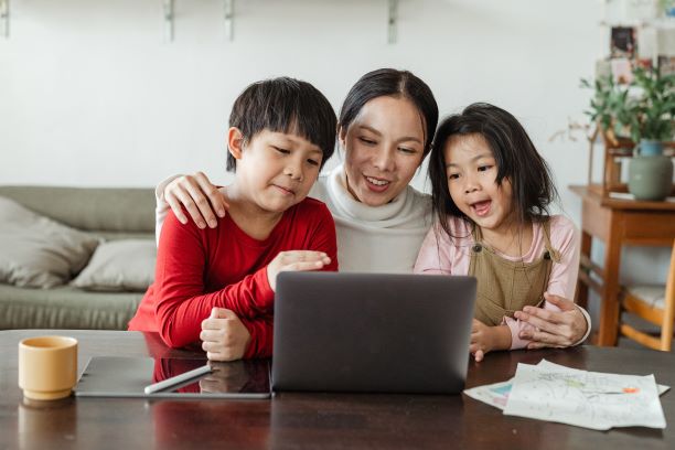 family watching video